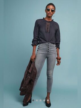 High-Waist Grey Natasha Button-Fly Skinny Jeans - J Brand